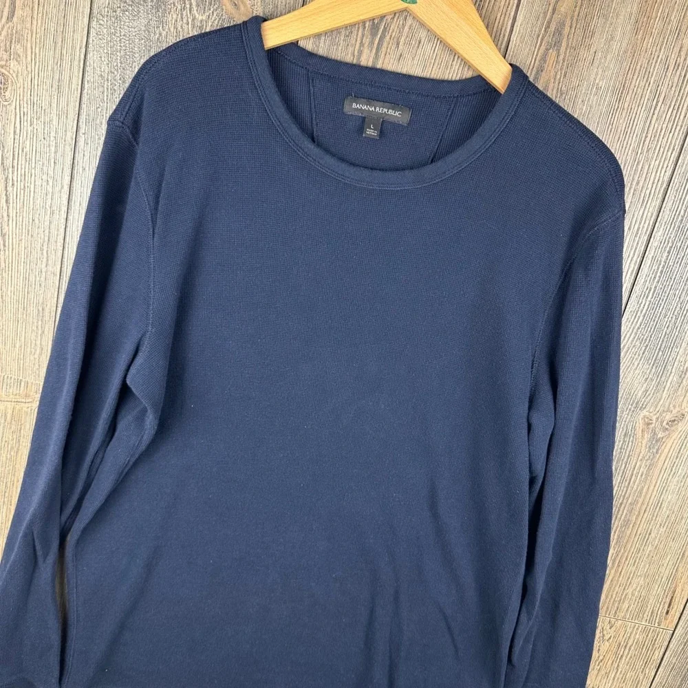 Banana Republic Mens Waffle Crew Neck Shirt Navy Blue Long Sleeve Large